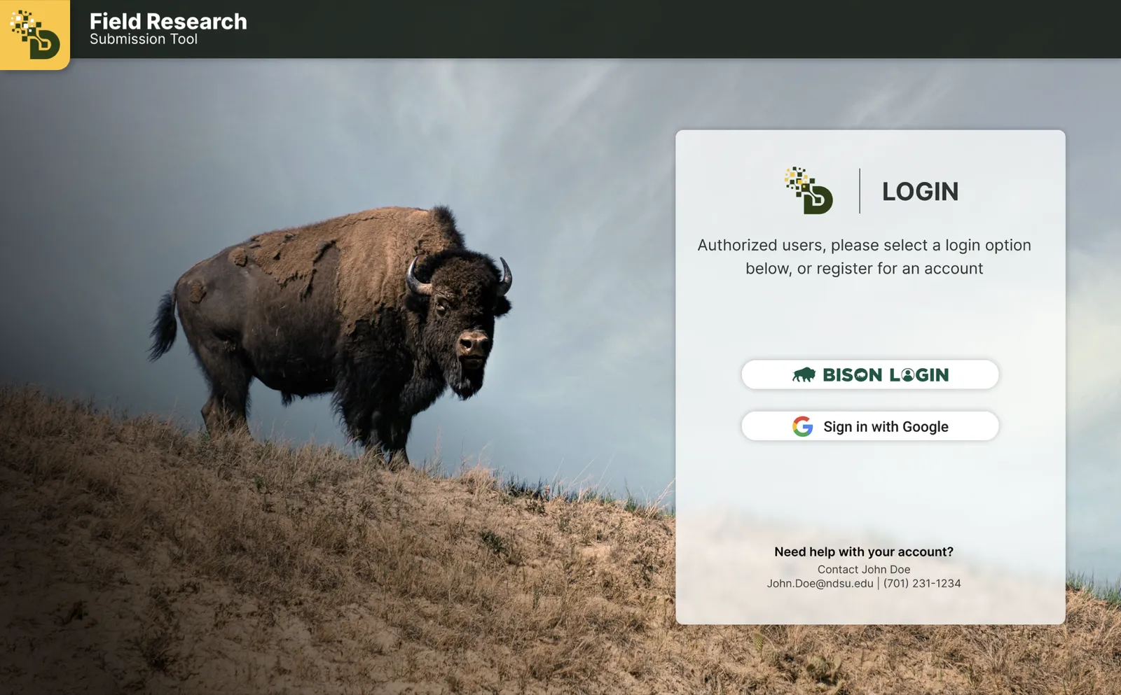 The Figma design for sign-in: a login panel over a bison photo with Bison Login and Google buttons and a help contact.